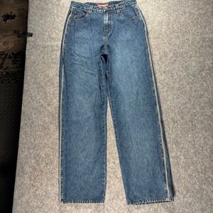 VTG Unionbay Jeans Juniors Sz 13 31x33 Stripe Side Leg Wide Leg Baggy Loose Blue